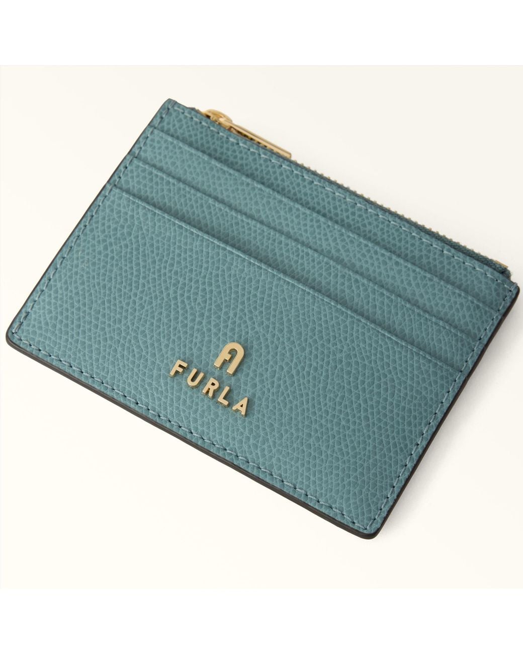 Furla Blue Camelia Card Case Cloud Textured Leather