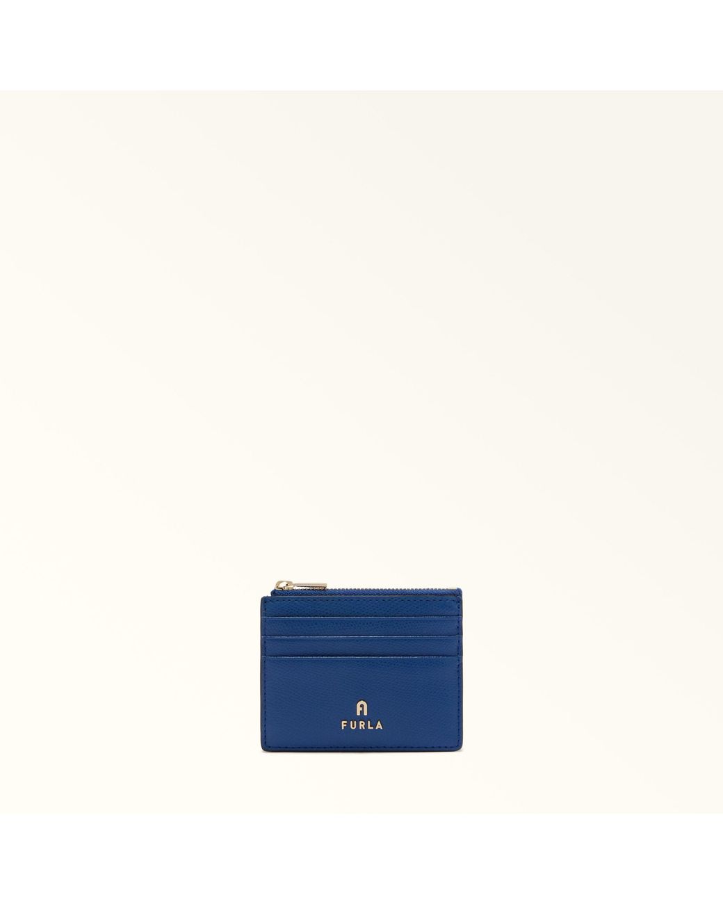 Furla Blue Camelia Card Case Textured Leather