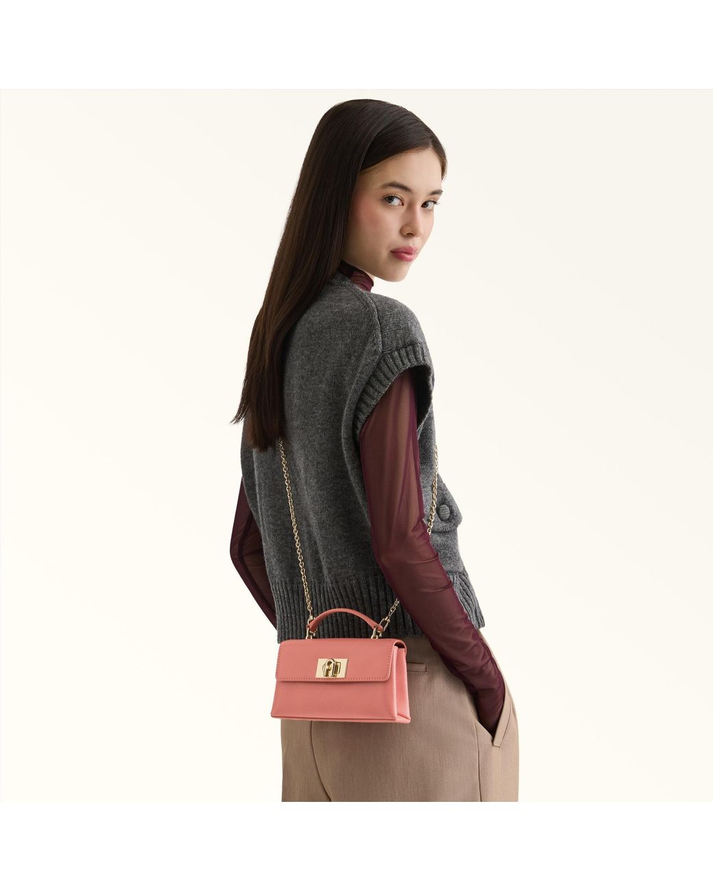 Furla Pink 1927 Mini Bag Rosewood Textured Leather