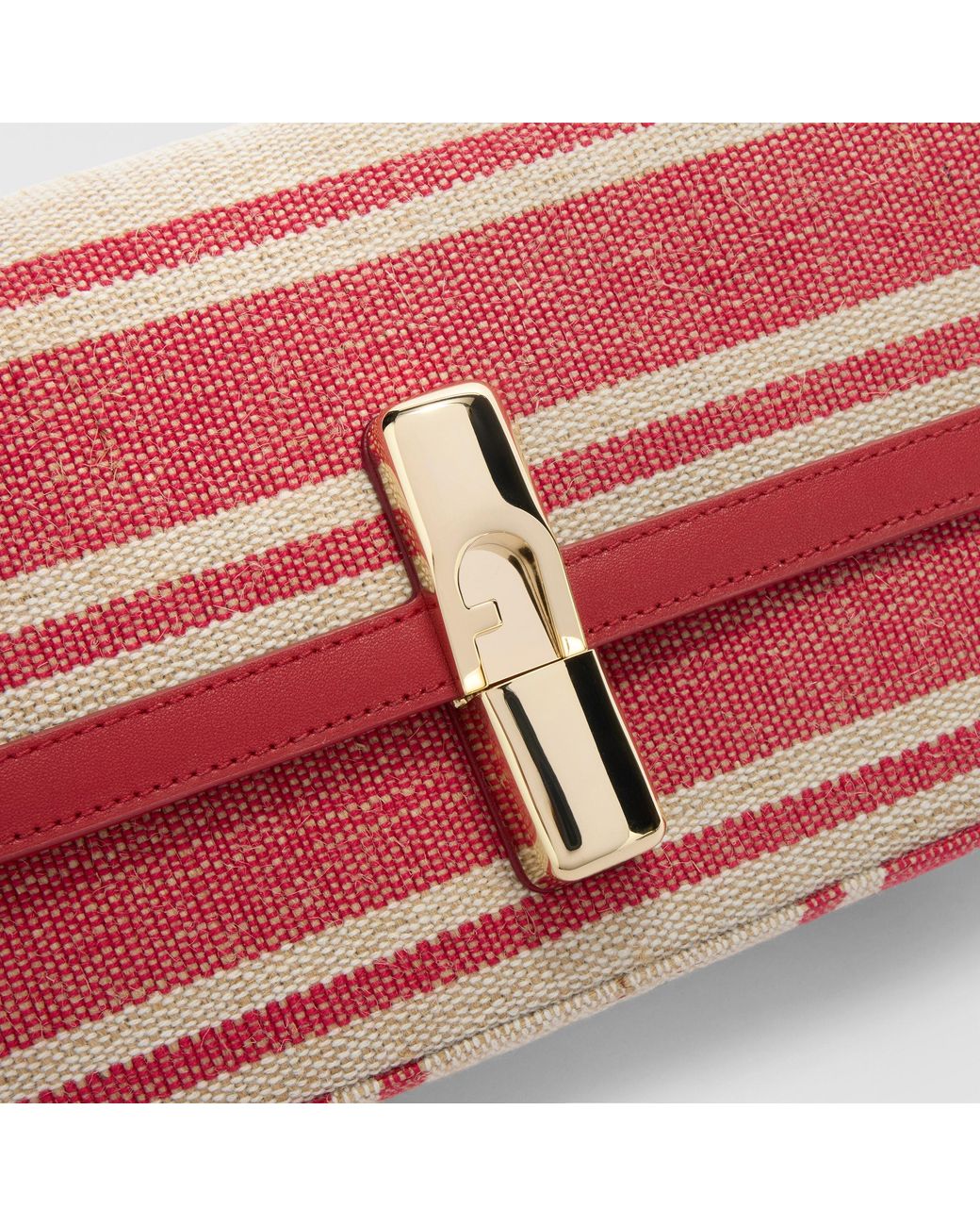 Furla Red Iride Crossbody Toni Lacca Canvas Stripes Fabric + Sidney Calf Leather