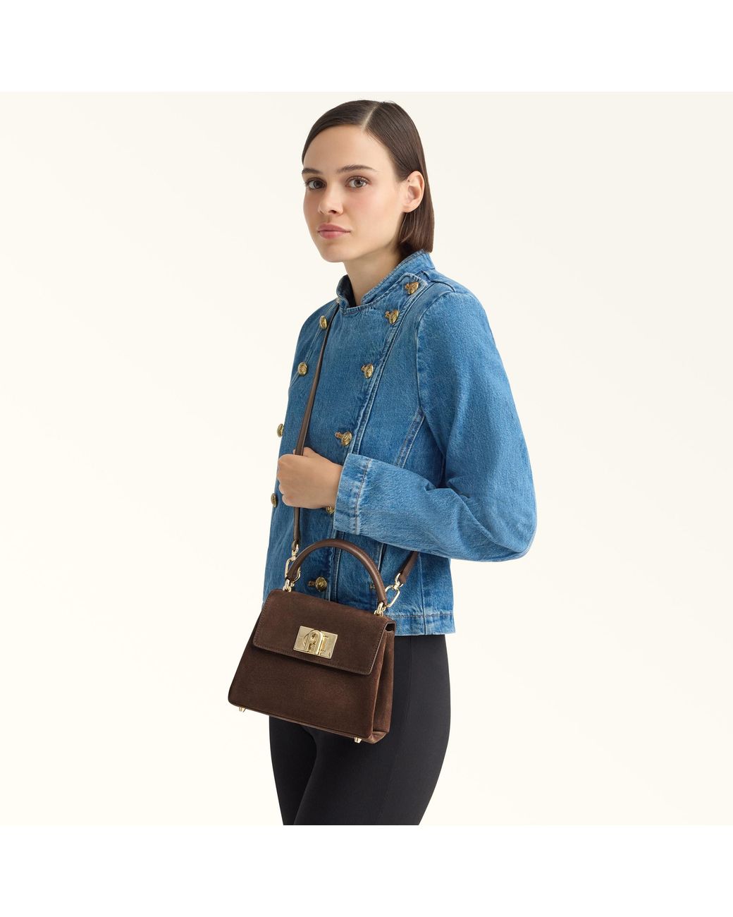 Furla Brown 1927 Top Handle Mini Toni Espresso Suede