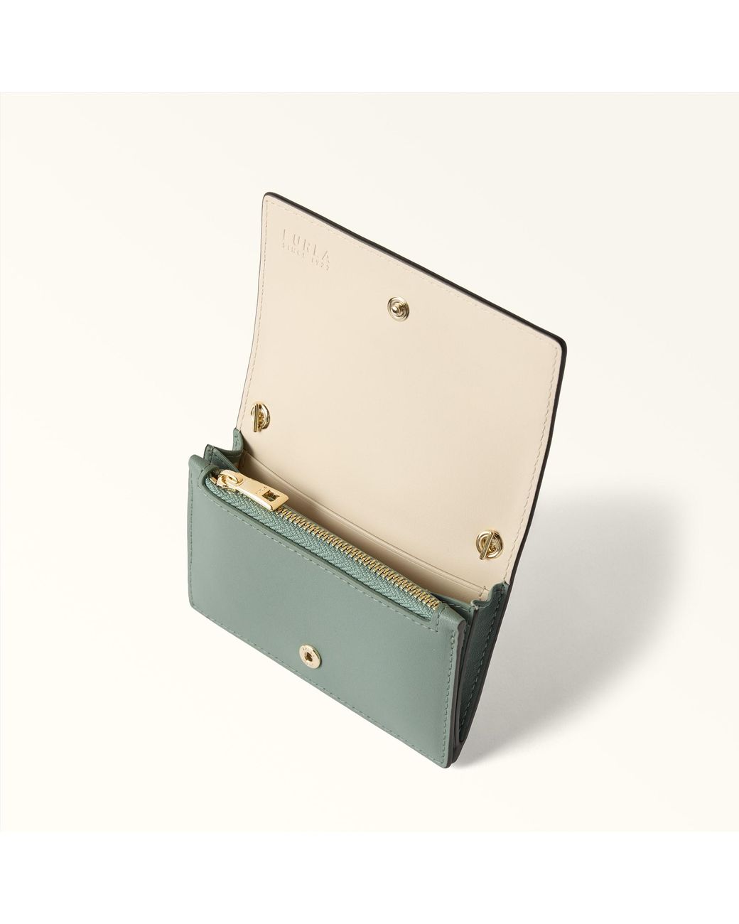 Furla Green Lia Card Case Winter Sky Sidney Calf Leather