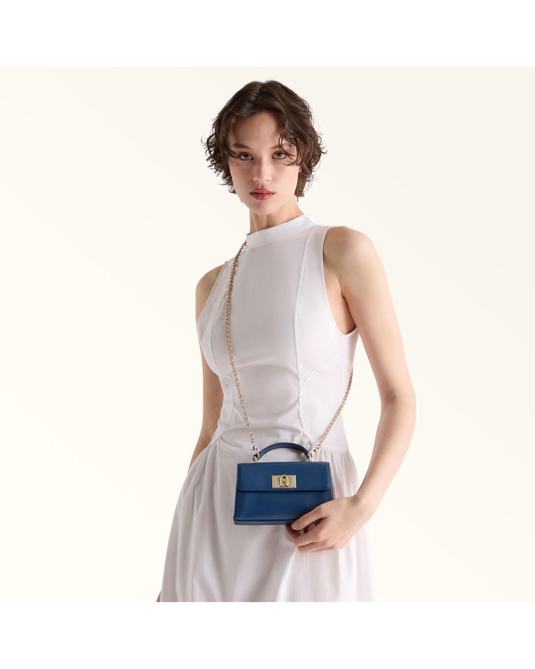 Furla Blue 1927 Mini Bag Textured Leather