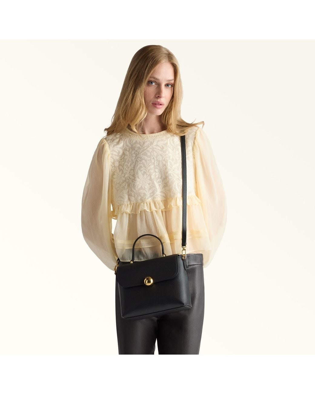 Furla Black Moonlight Top Handle Nero Night Calf Leather
