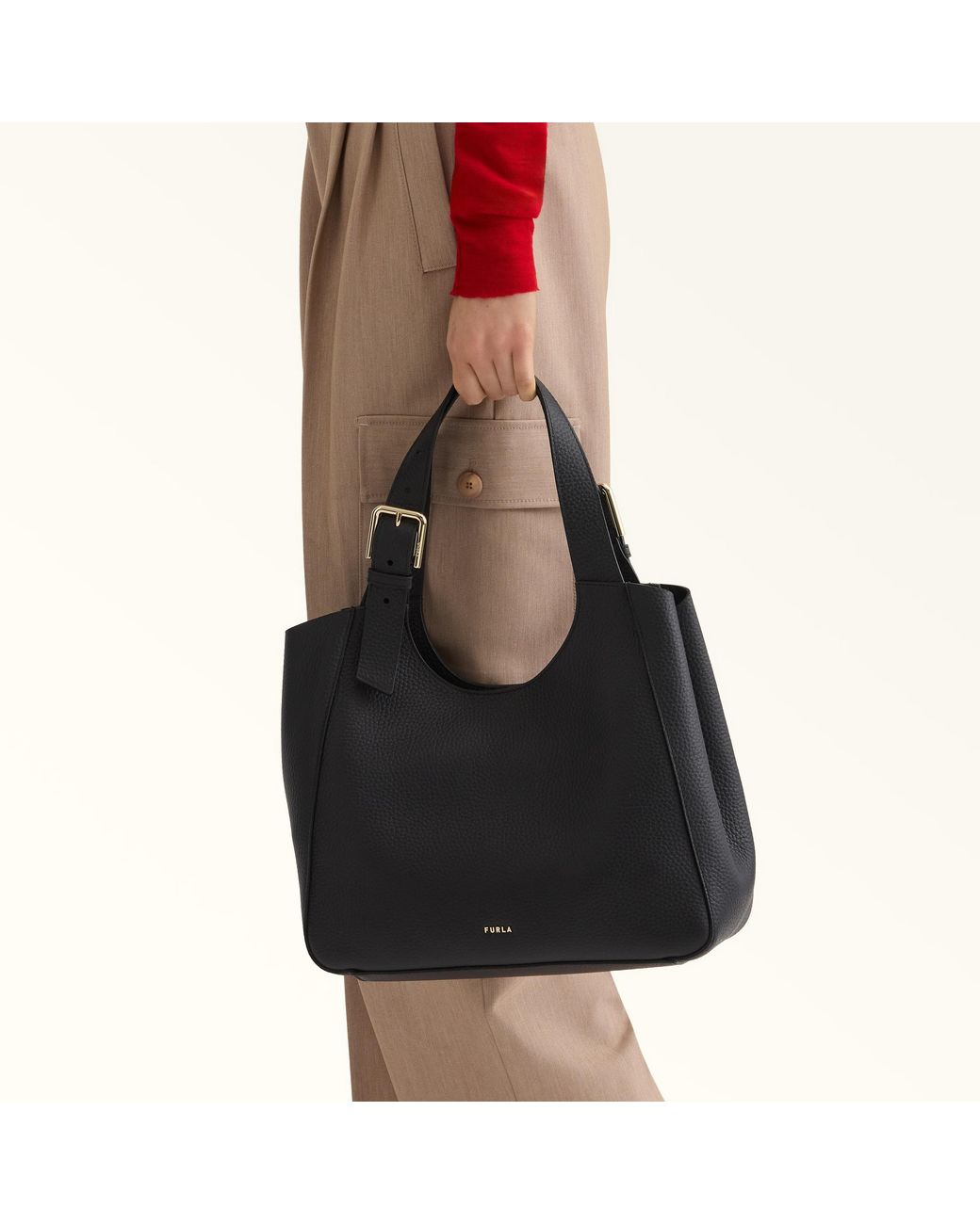 Furla Black Dora Tote Nero Nisos Double Grained Leather