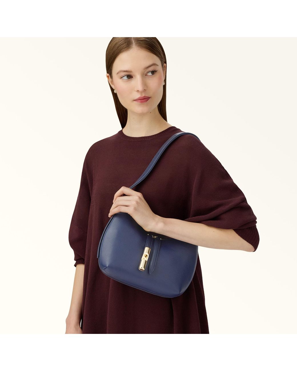 Furla Blue Goccia Shoulder Bag Blu Reale Night Calf Leather + Sidney Calf Leather