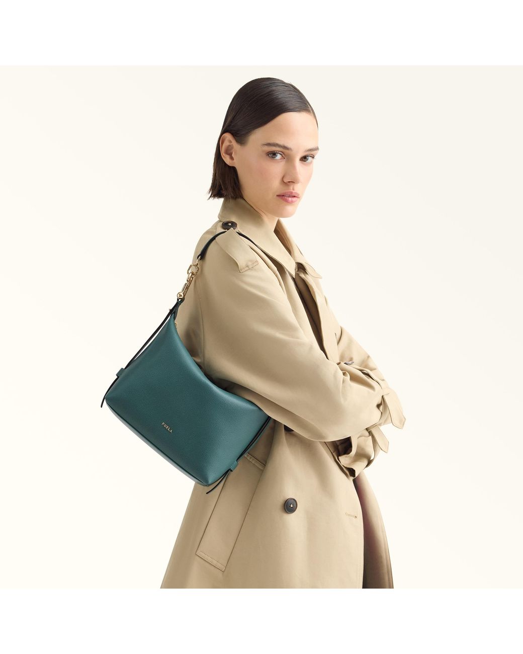 Furla Green Tonie Shoulder Bag Xl Edera Ares Soft Textured Leather