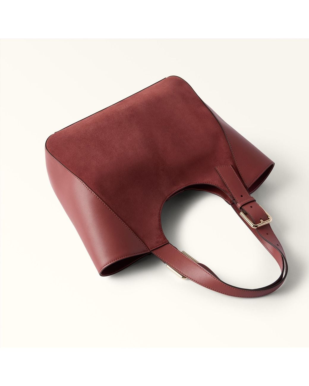 Furla Red Dora Tote Toni Marsala Suede + Sidney Calf Leather