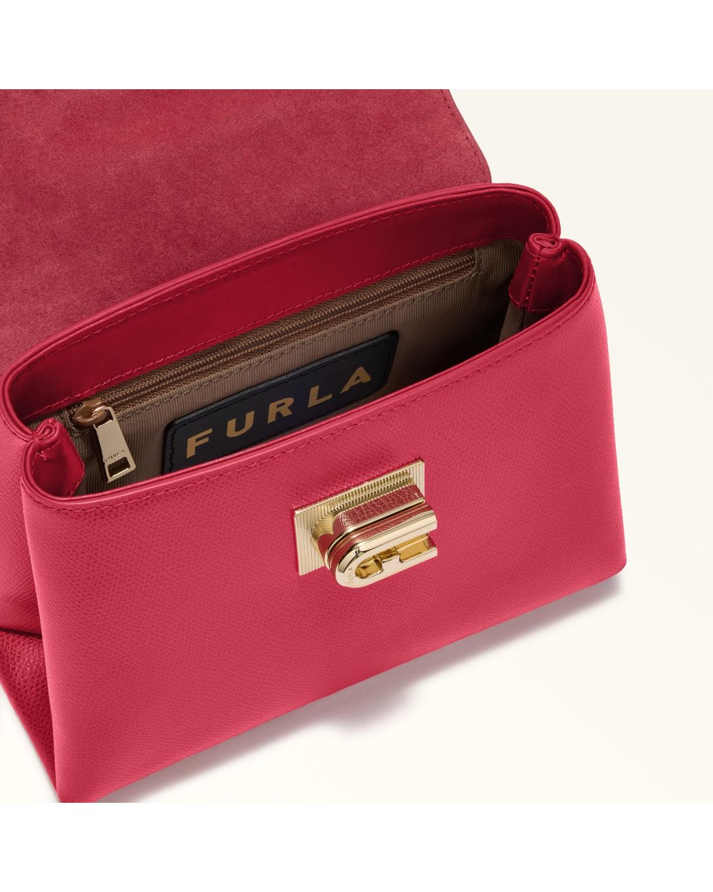 Furla Pink 1927 Top Handle Mini Ruby Textured Leather