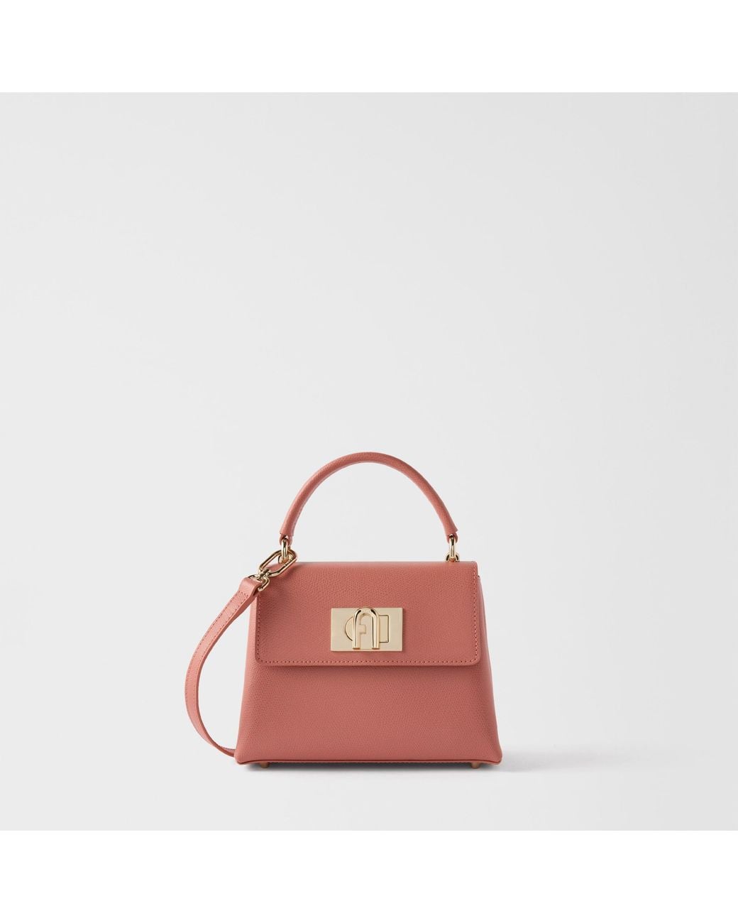 Furla Pink 1927 Top Handle Mini Rosewood Textured Leather