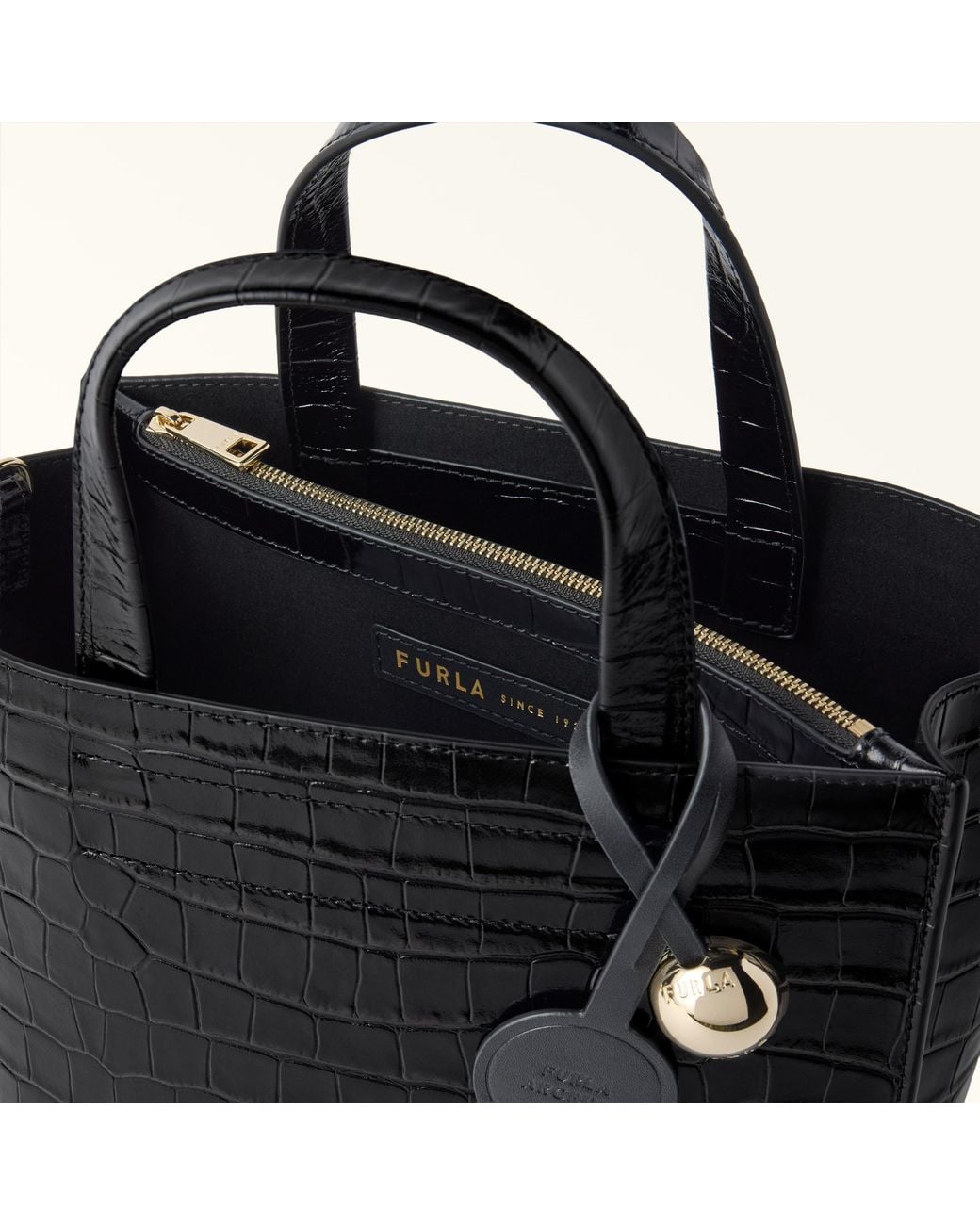 Furla Black Divide It Tote Nero Cocco Print Calf Leather