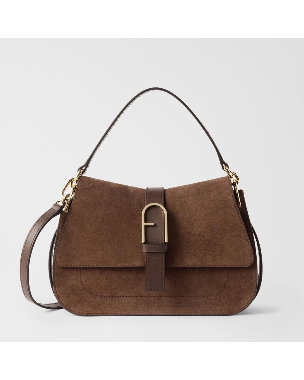 Furla Brown Flow Top Handle Toni Cioccolato Suede + Claris Lux Calf Leather