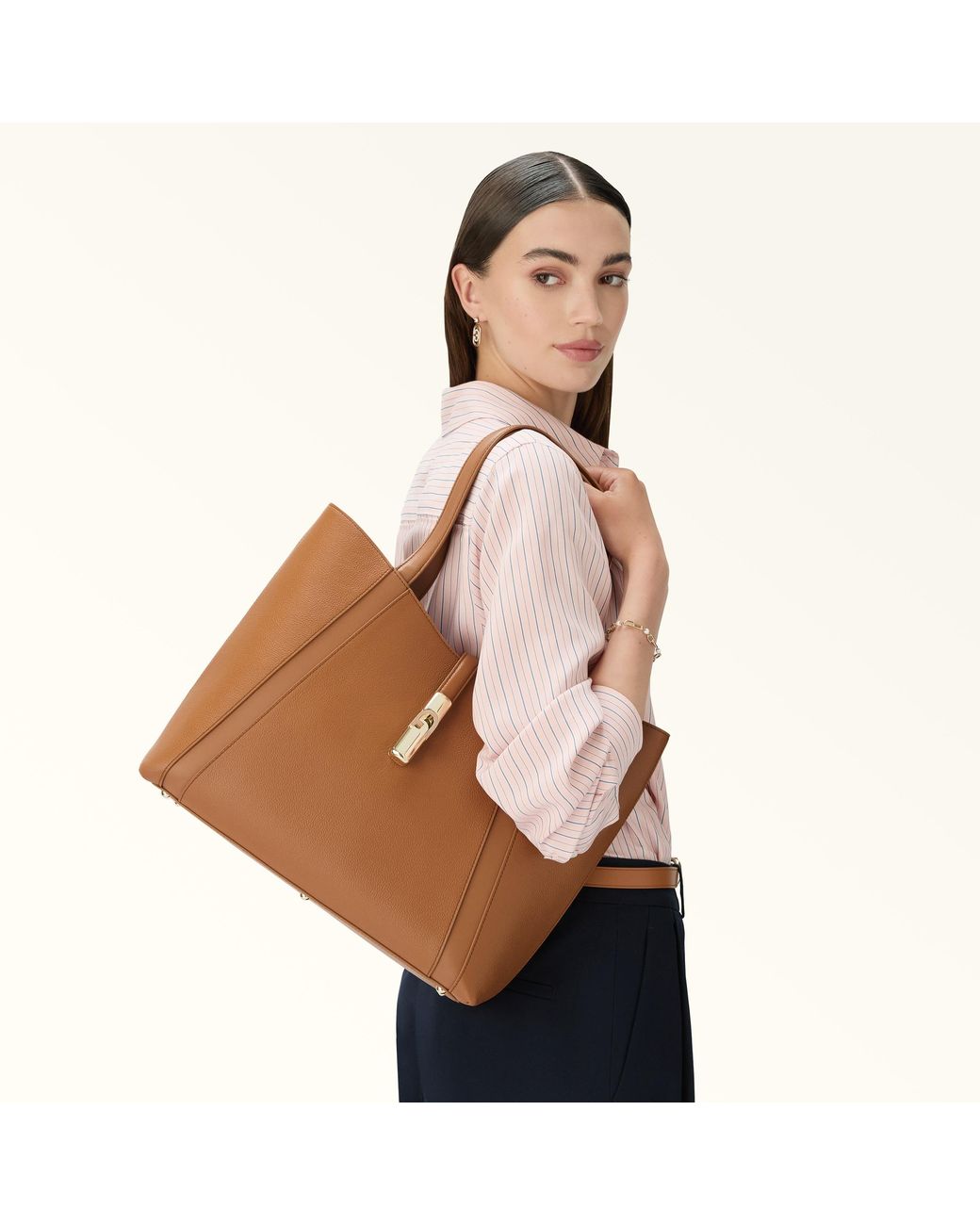 Furla Brown Goccia Shoulder Bag Brandy Night Calf Leather + Sidney Calf Leather