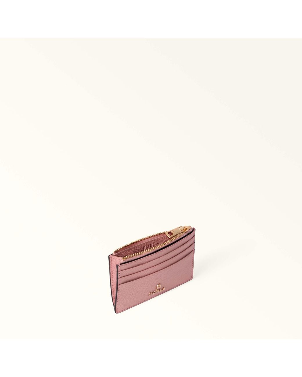 Furla Pink Camelia Card Case Cloudy Textured Leather