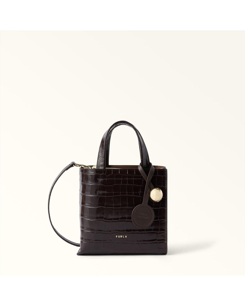 Furla Black Divide It Tote Mini Cioccolato Cocco Print Calf Leather
