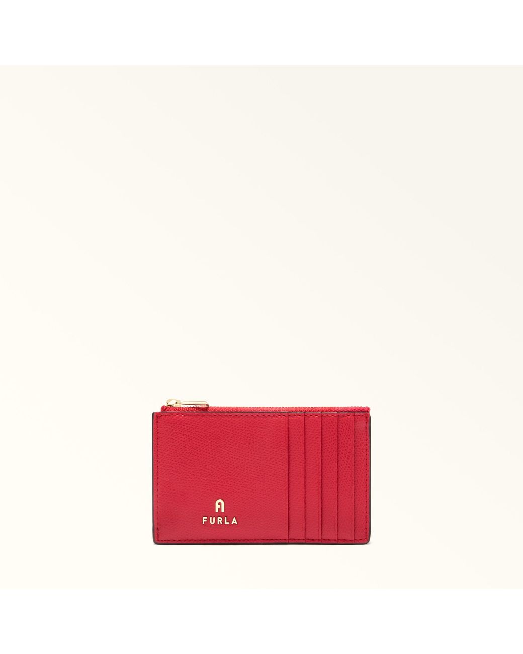 Furla Camelia Card Case Ruby Textured Leather