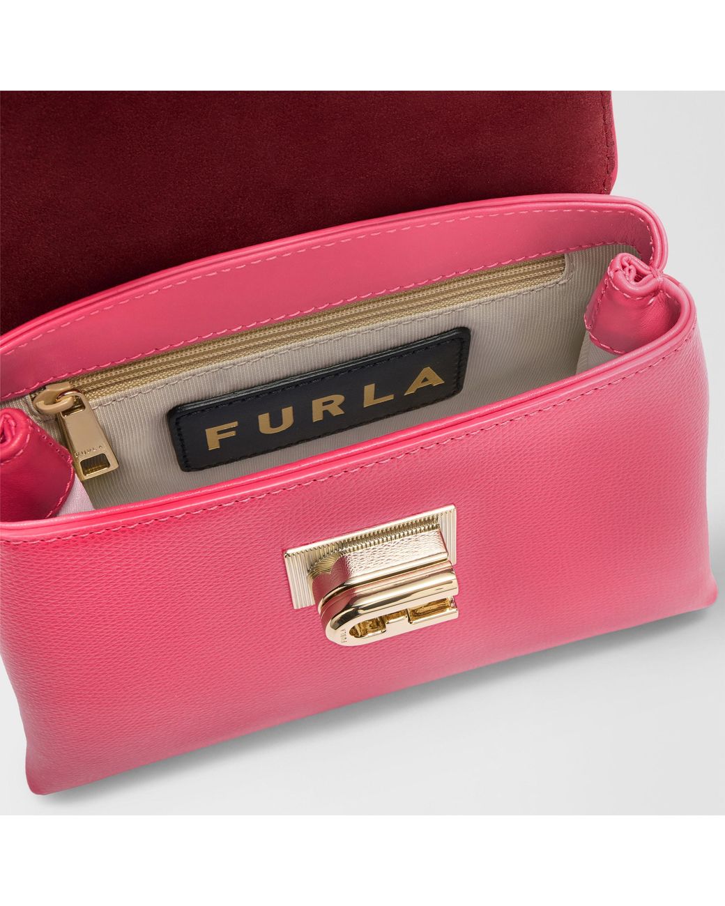 Furla Pink 1927 Top Handle Mini Velvet Textured Leather