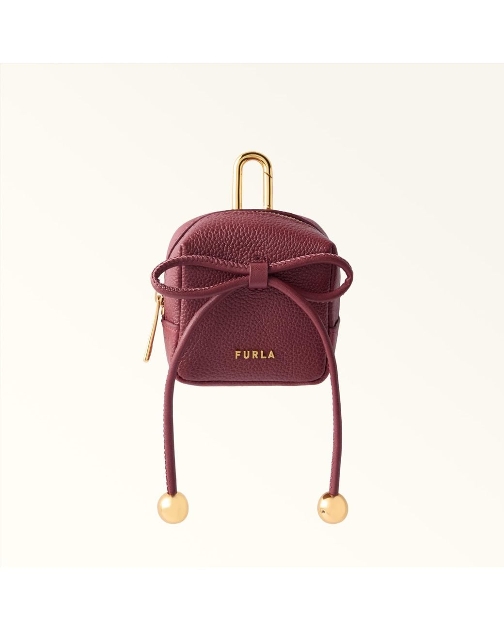 Furla Red Poppy Charm Apple Diamond Grained Leather + Sidney Calf Leather
