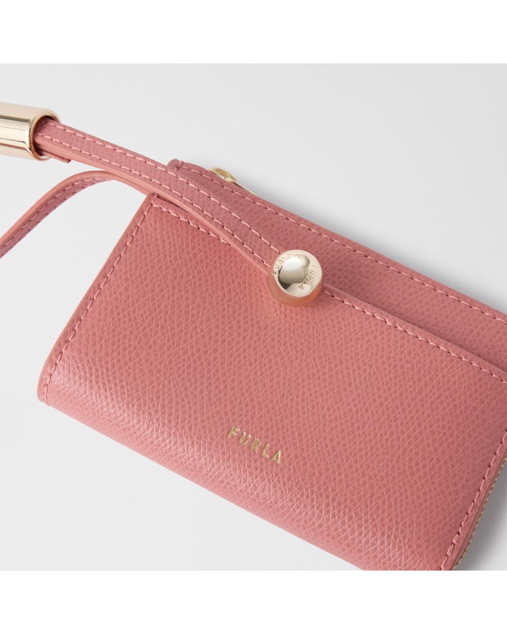 Furla Pink Laura Card Case Rosewood Textured Leather