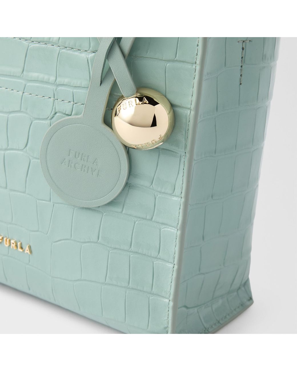 Furla Blue Divide It Tote Mini Winter Sky Cocco Print Calf Leather