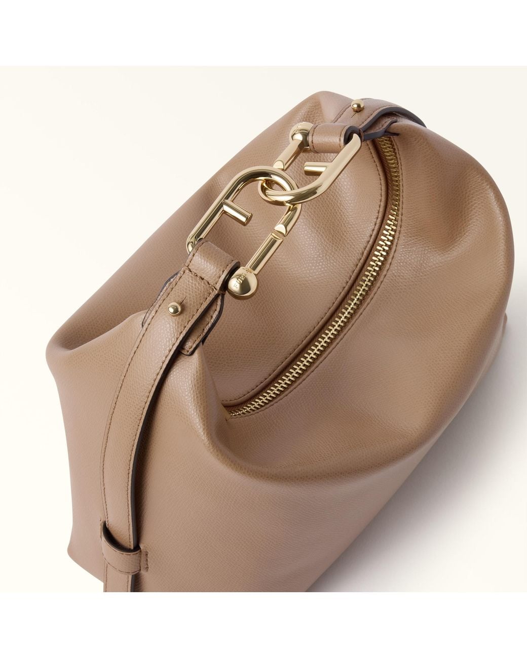 Furla Natural Tonie Shoulder Bag Toffee Ares Soft Textured Leather