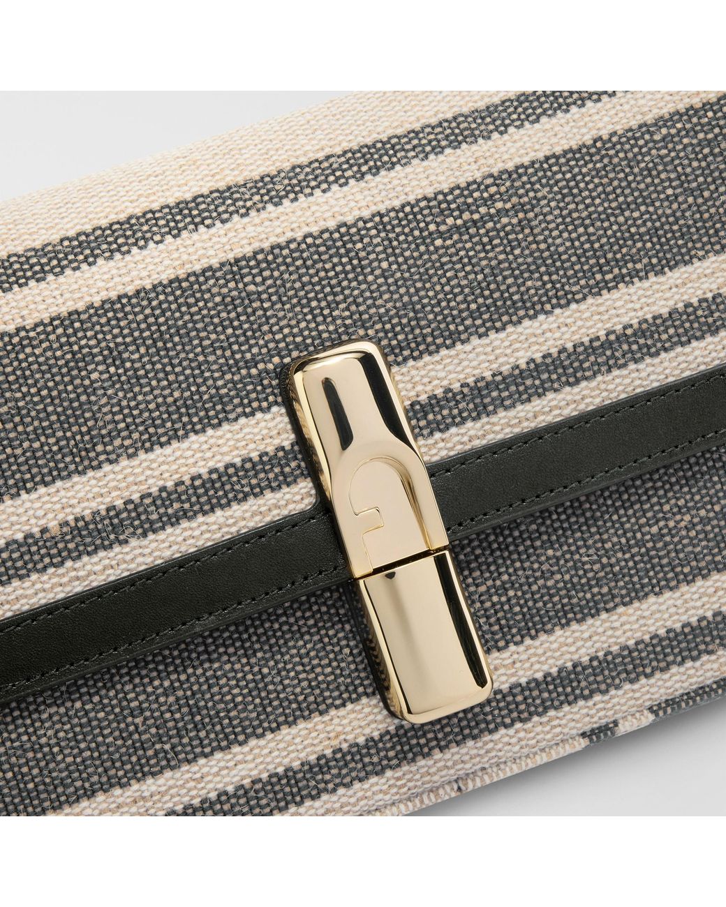 Furla Gray Iride Crossbody Toni Canvas Stripes Fabric + Sidney Calf Leather