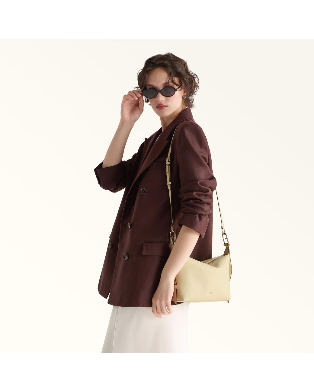 Furla Natural Tonie Shoulder Bag Cremino Ares Soft Textured Leather