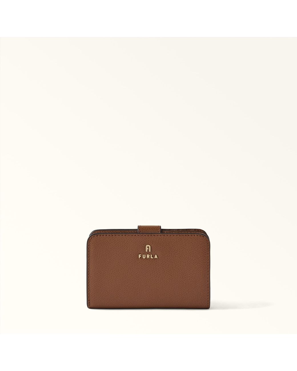 Furla Brown Camelia Compact Wallet Cognac H Textured Leather