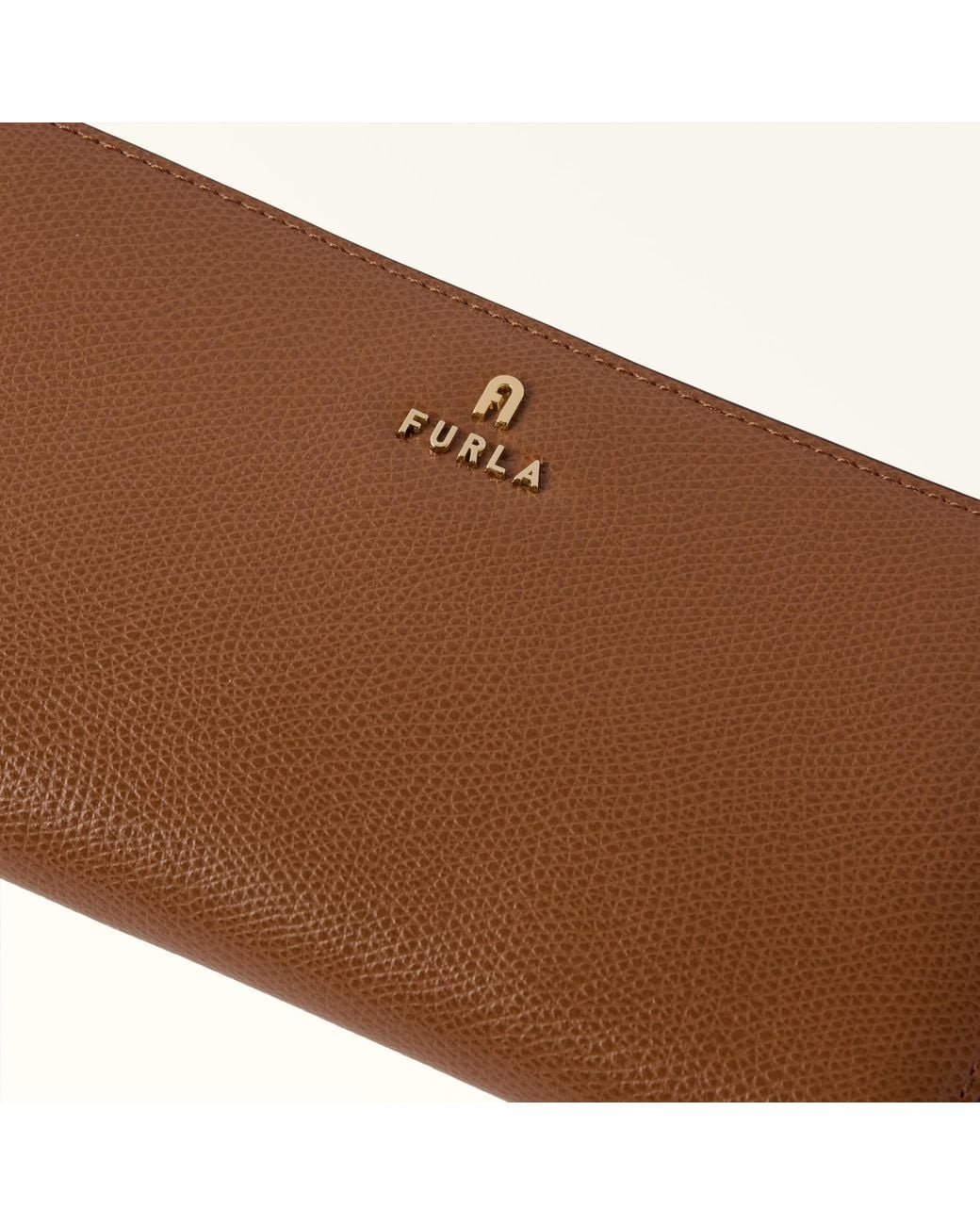 Furla Brown Camelia Zip Around Cognac H Textured Leather