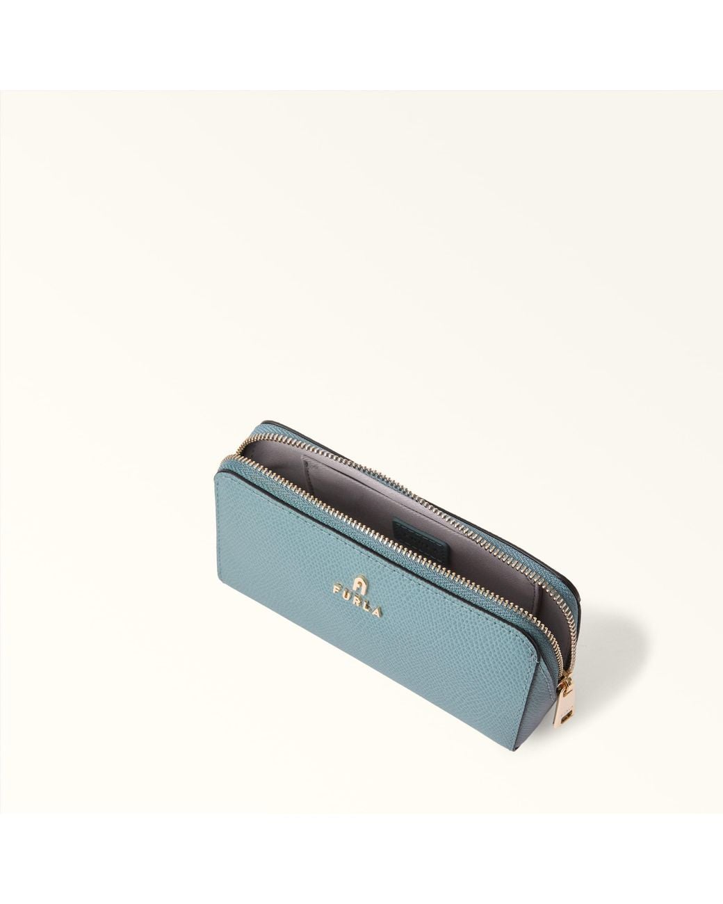 Furla Blue Camelia Cosmetic Case Cloud Textured Leather