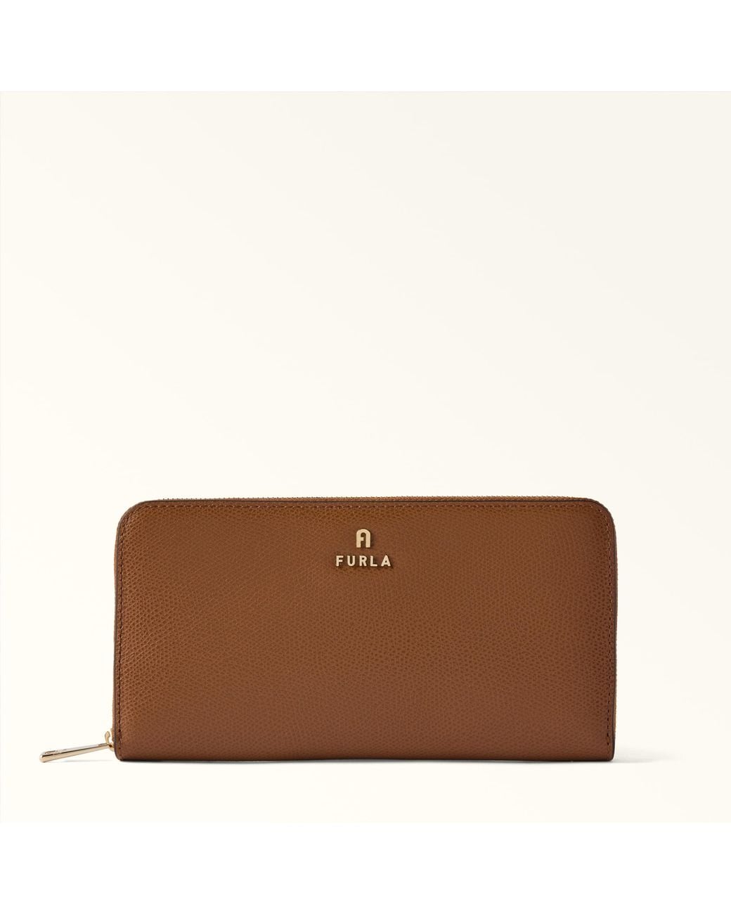 Furla Brown Camelia Zip Around Cognac H Textured Leather