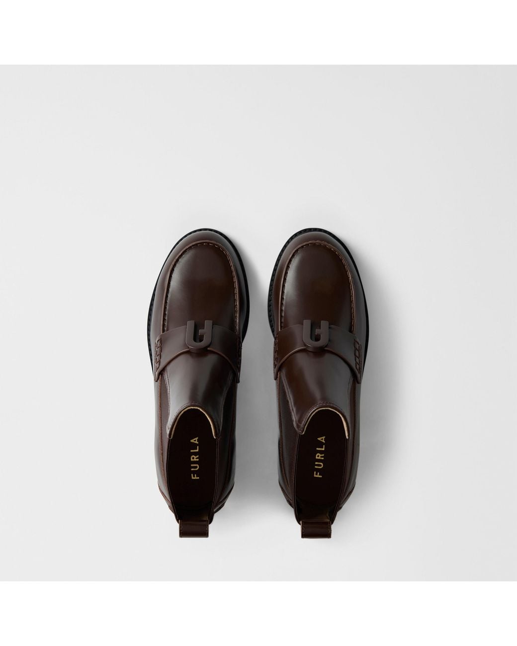 Furla Brown College Ankle Boots Cioccolato Calf Leather With Shining Effect