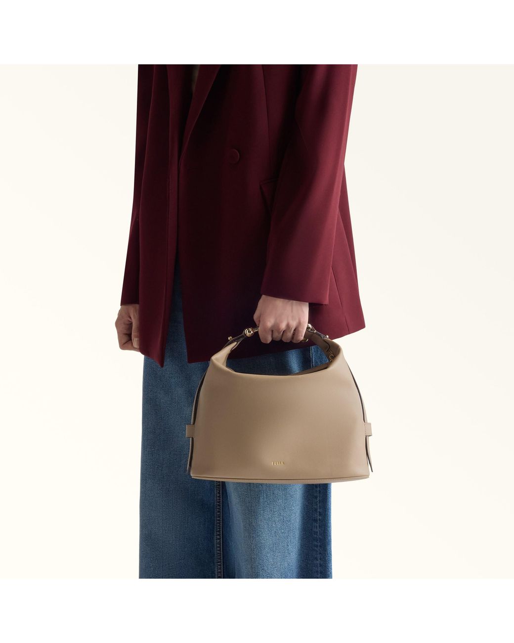Furla Brown Nuvola Shoulder Bag Greige Claris Lux Calf Leather