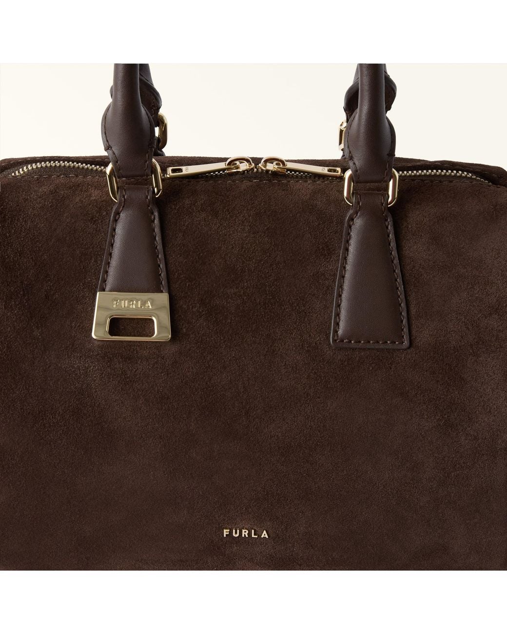 Furla Brown Olivia Boston Bag S Toni Cioccolato Suede + Sidney Calf Leather