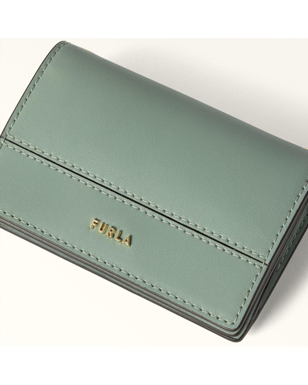 Furla Green Lia Card Case Winter Sky Sidney Calf Leather