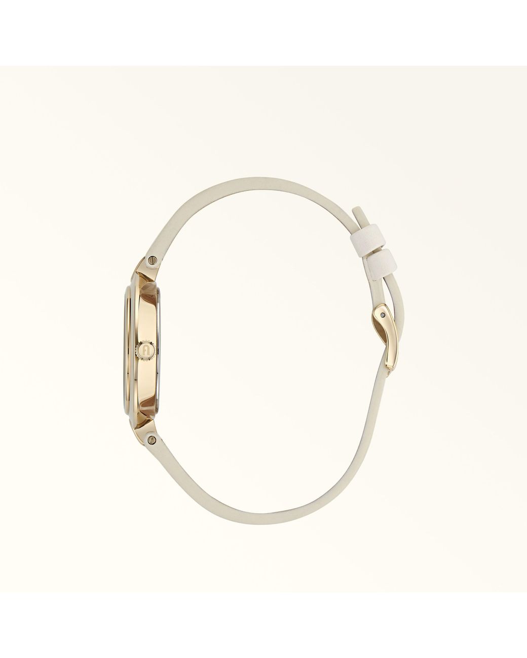 Furla White Logo Links Round Case Watch Panna Leather + Metal