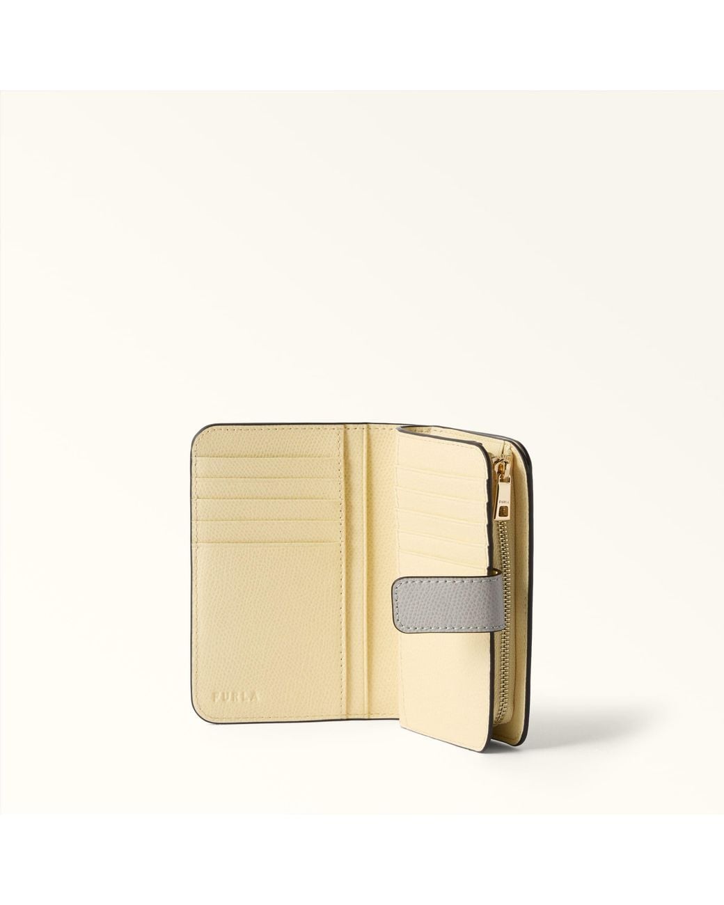 Furla Gray Camelia Compact Wallet Stone Textured Leather