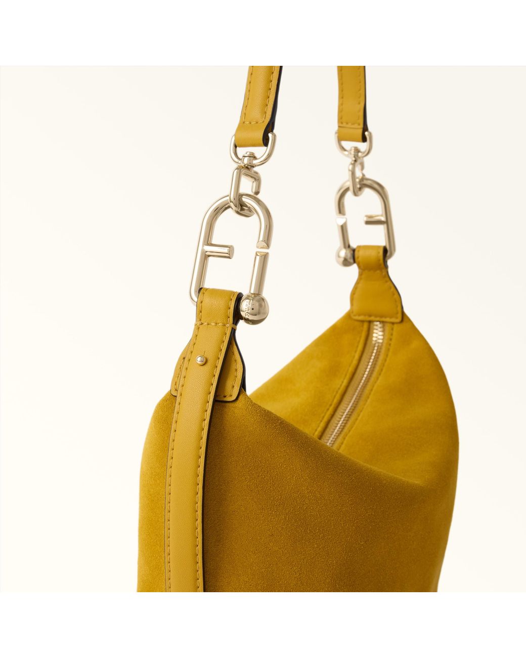 Furla Yellow Tonie Shoulder Bag Xl Toni Giallo Senape Suede