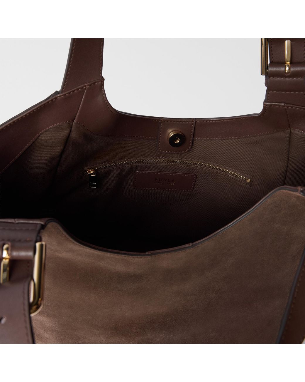 Furla Brown Dora Tote Toni Cioccolato Suede + Sidney Calf Leather