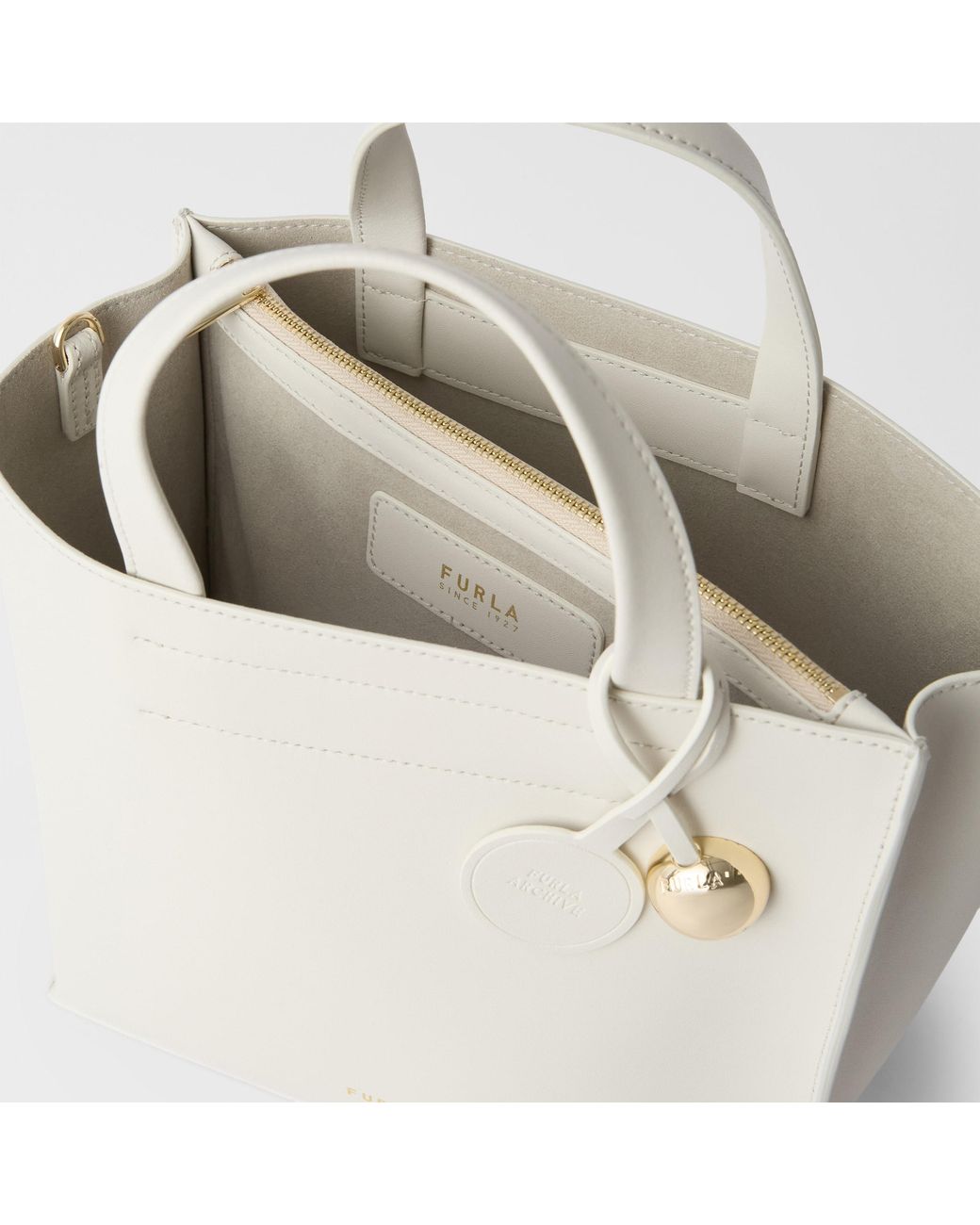 Furla White Divide It Tote Marshmallow Sidney Calf Leather