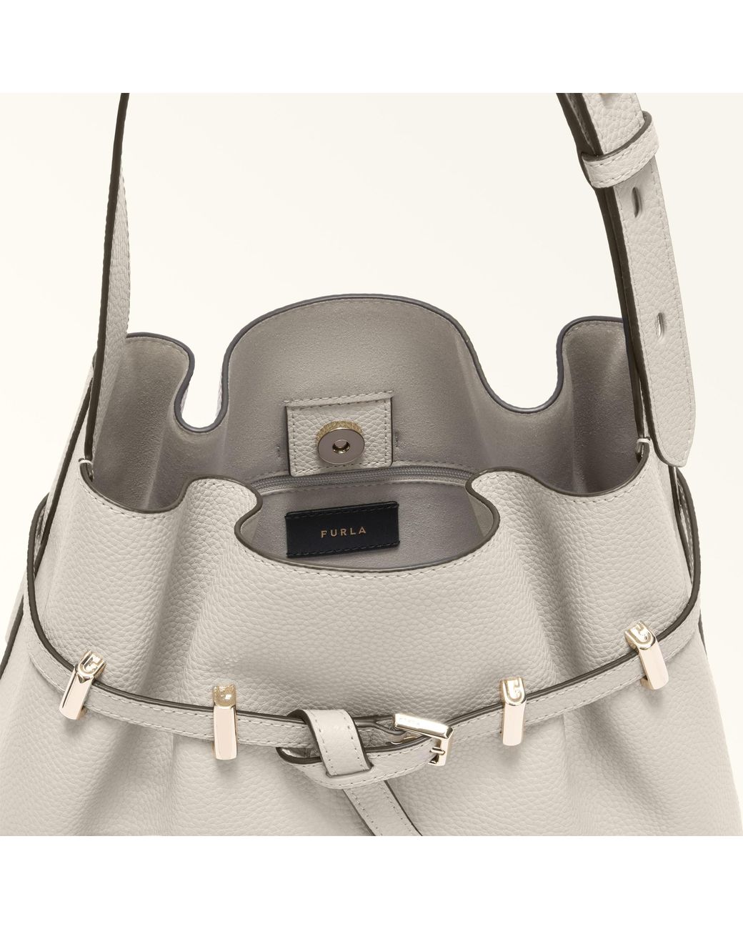 Furla Natural Aura Bucket Bag Perla E Keria Grained Calf Leather