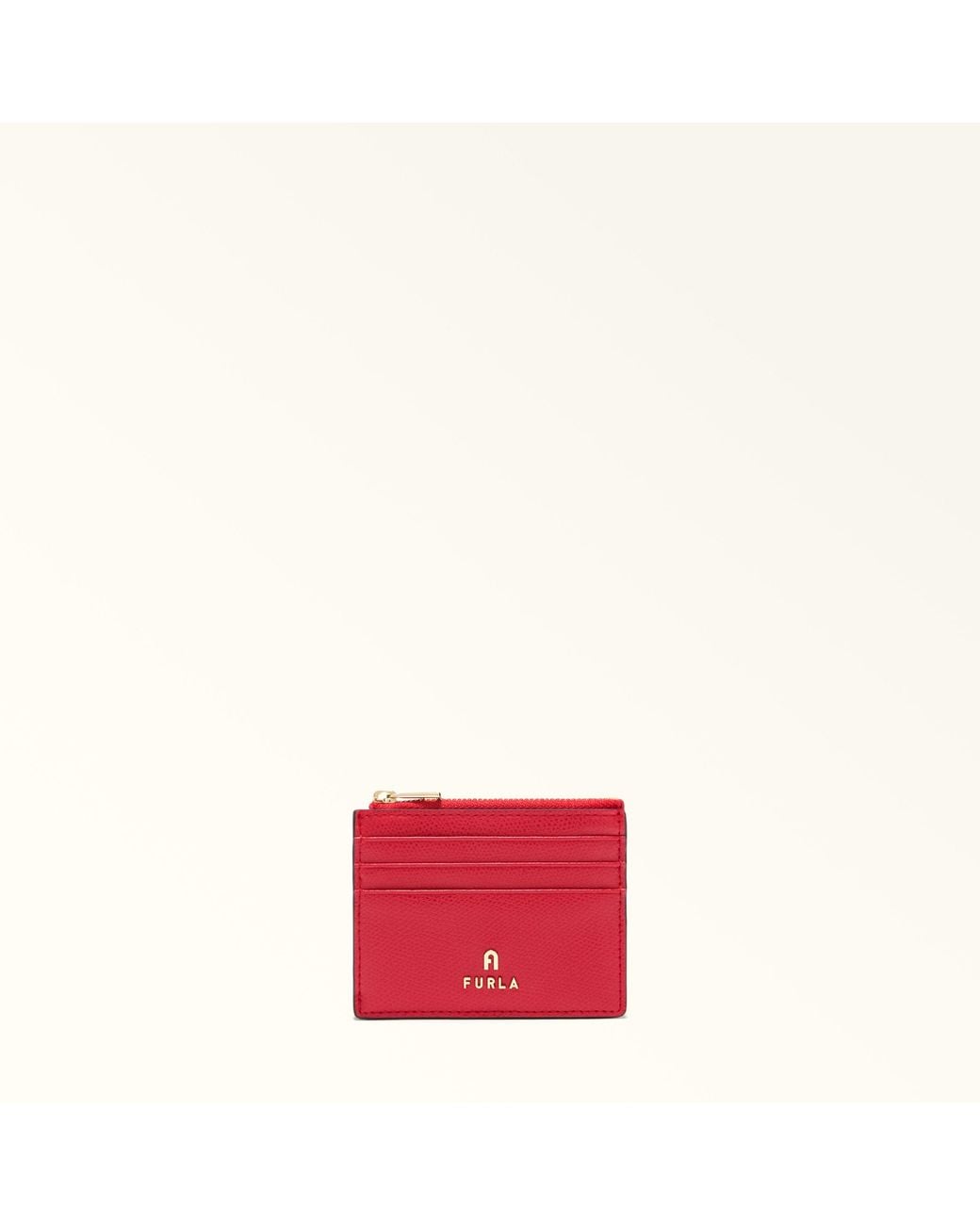 Furla Camelia Card Case Ruby Textured Leather