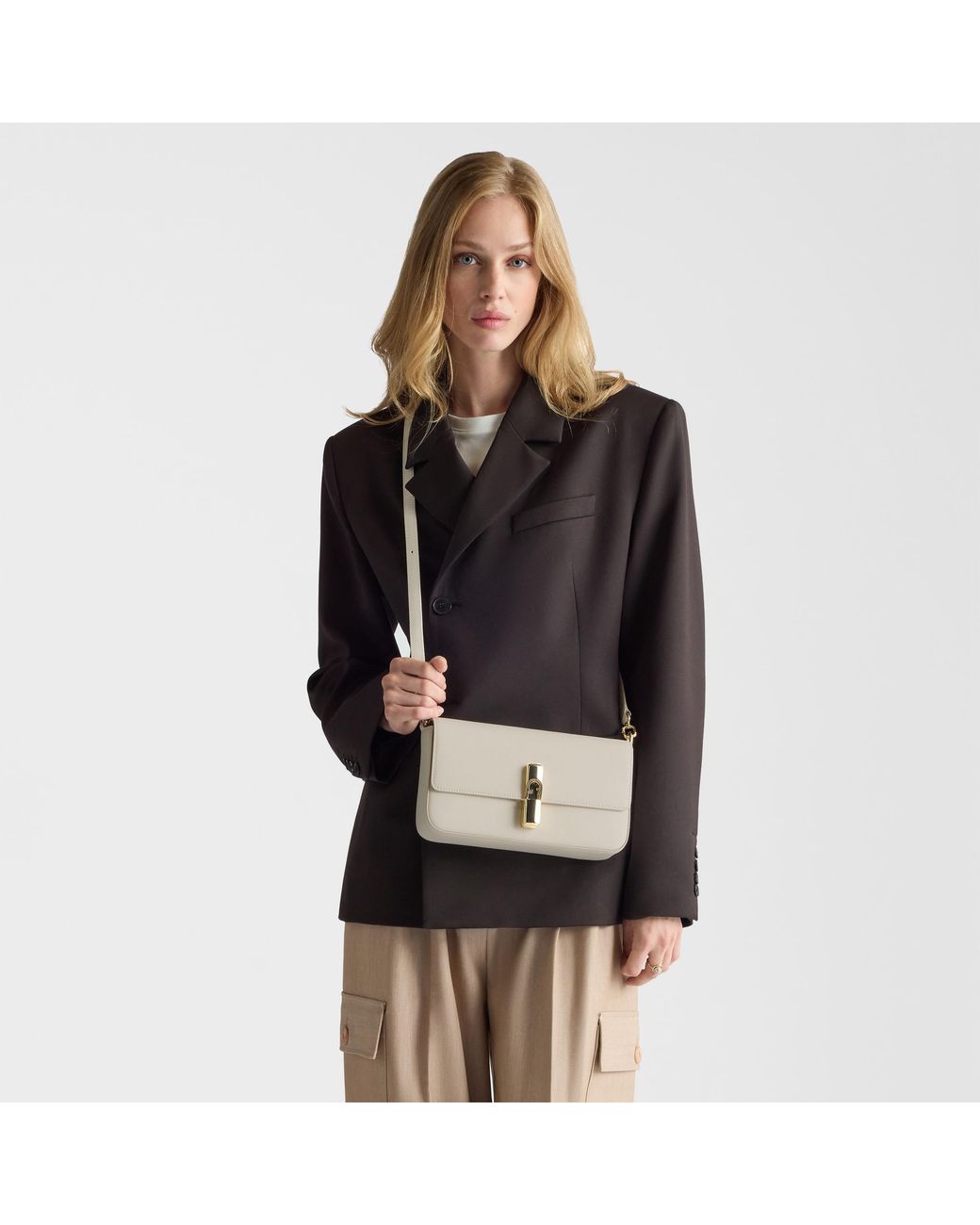 Furla White Iride Crossbody Panna Textured Leather