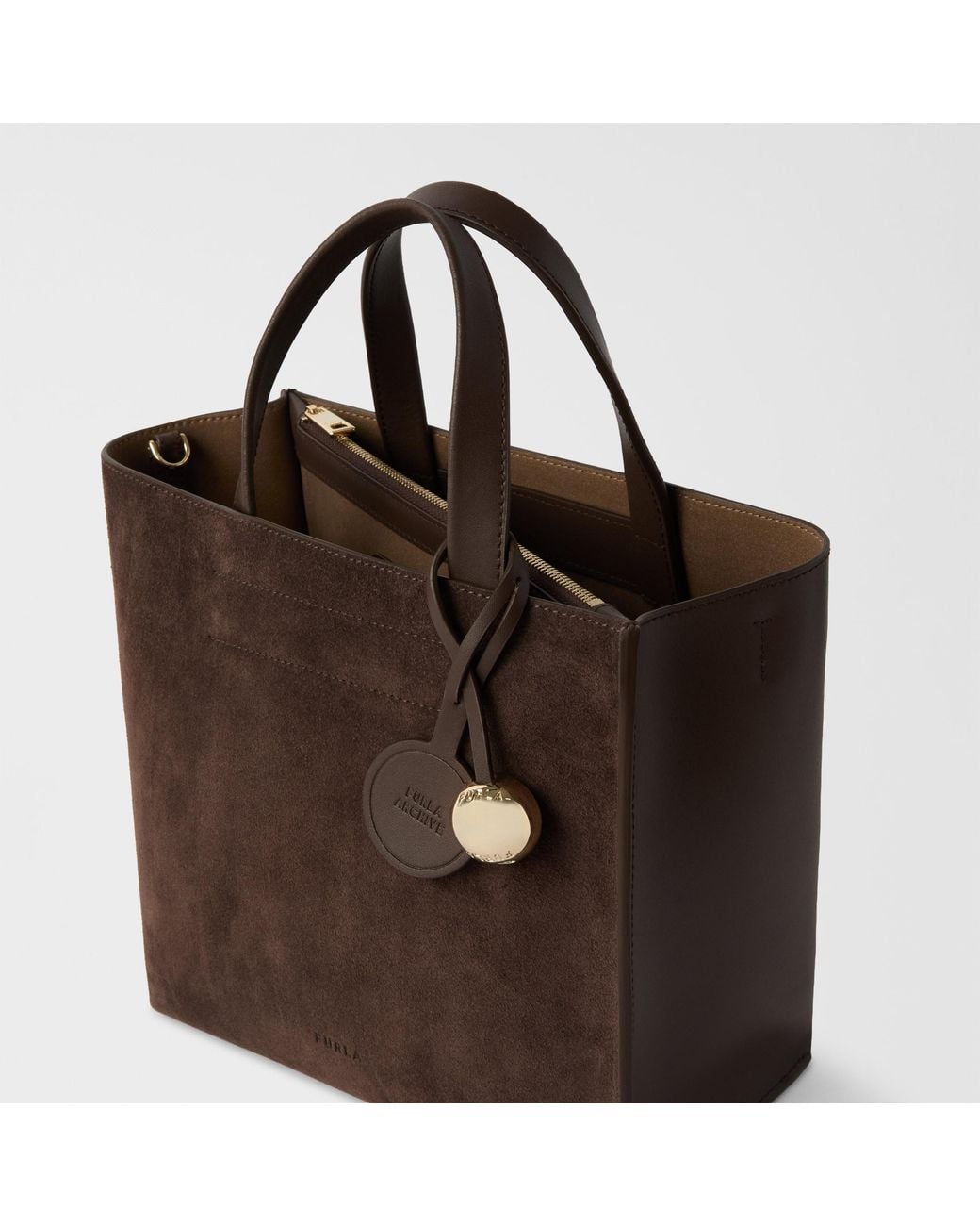 Furla Brown Divide It Tote Toni Espresso Suede + Sidney Calf Leather