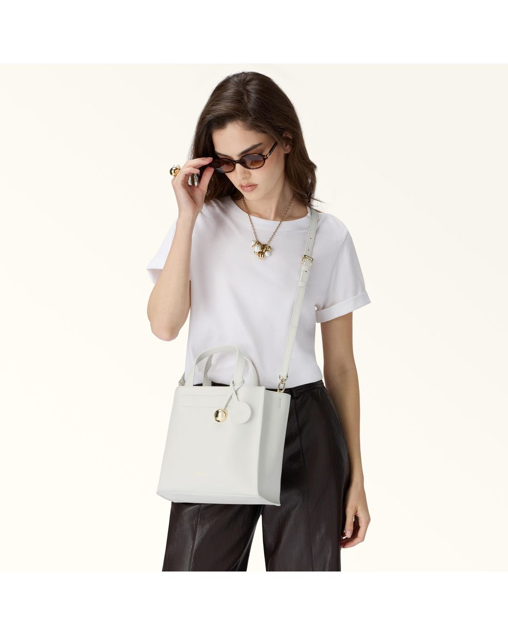 Furla White Divide It Tote Marshmallow Sidney Calf Leather