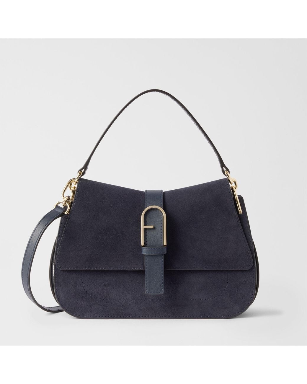 Furla Blue Flow Top Handle Toni Mediterraneo Suede + Claris Lux Calf Leather