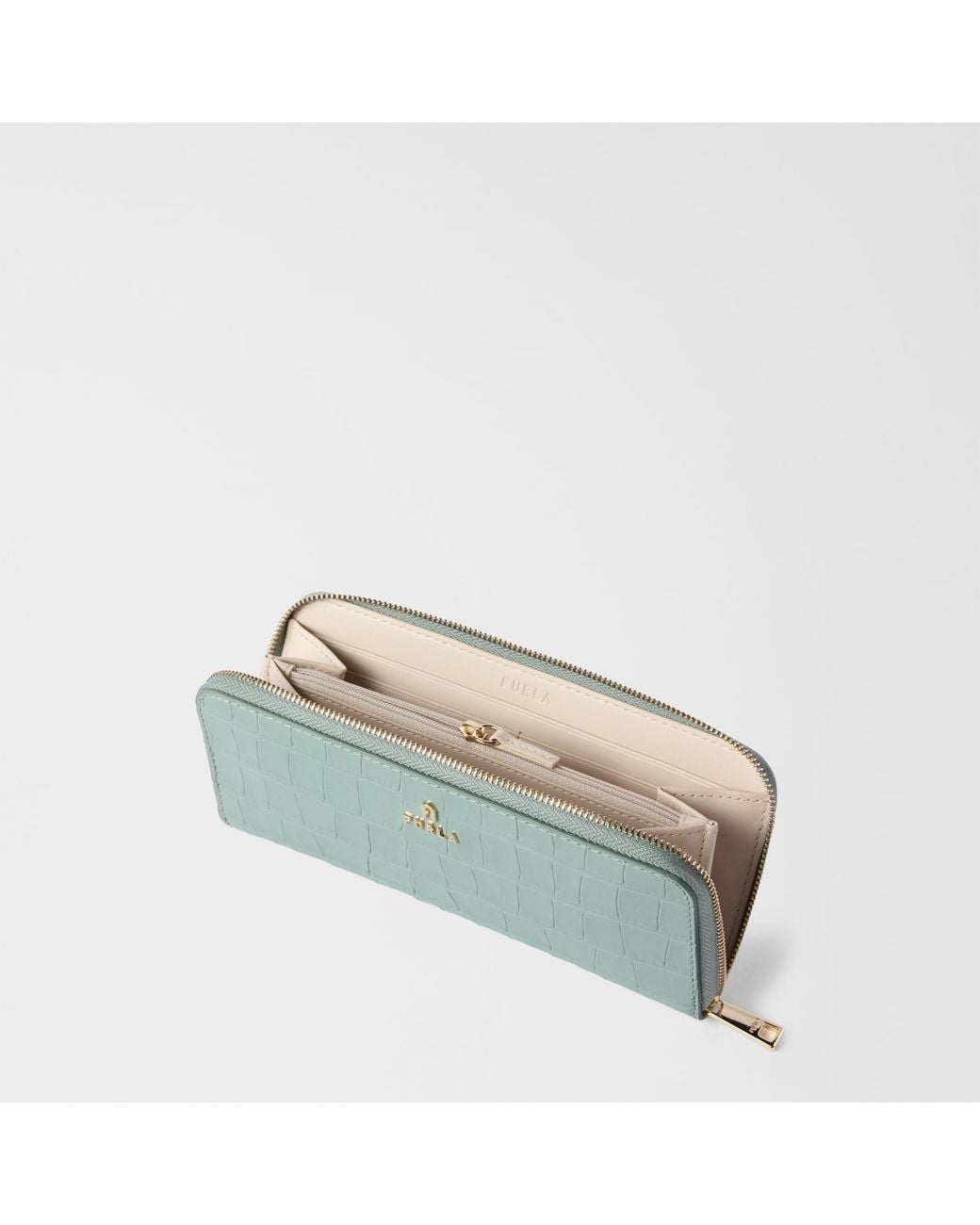 Furla Green Camelia Zip Around Winter Sky Cocco Print Calf Leather