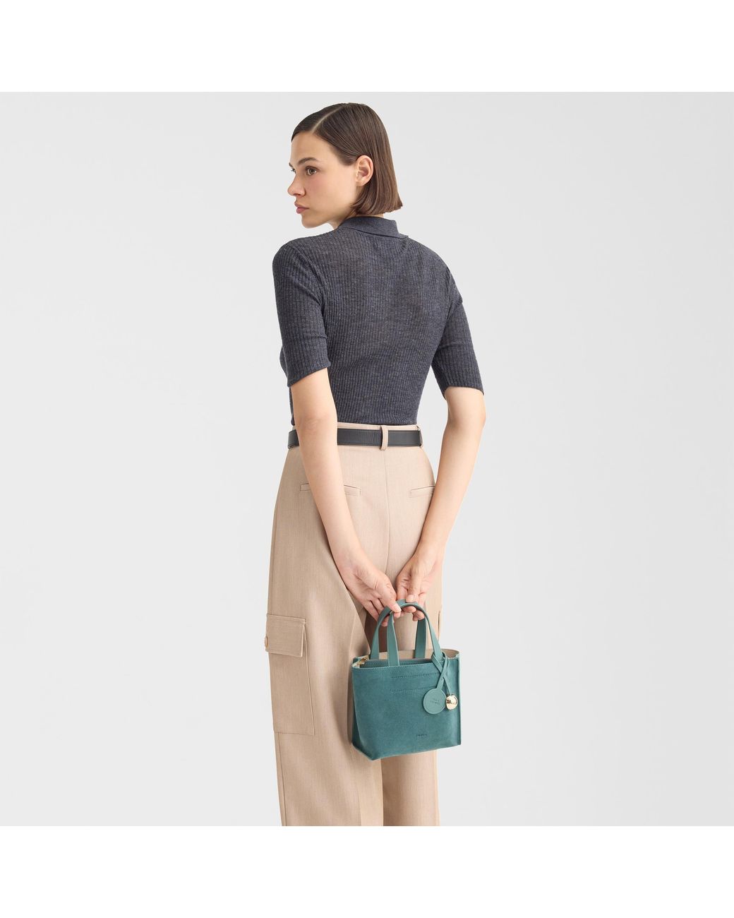 Furla Green Divide It Tote Mini Toni Edera Suede + Sidney Calf Leather