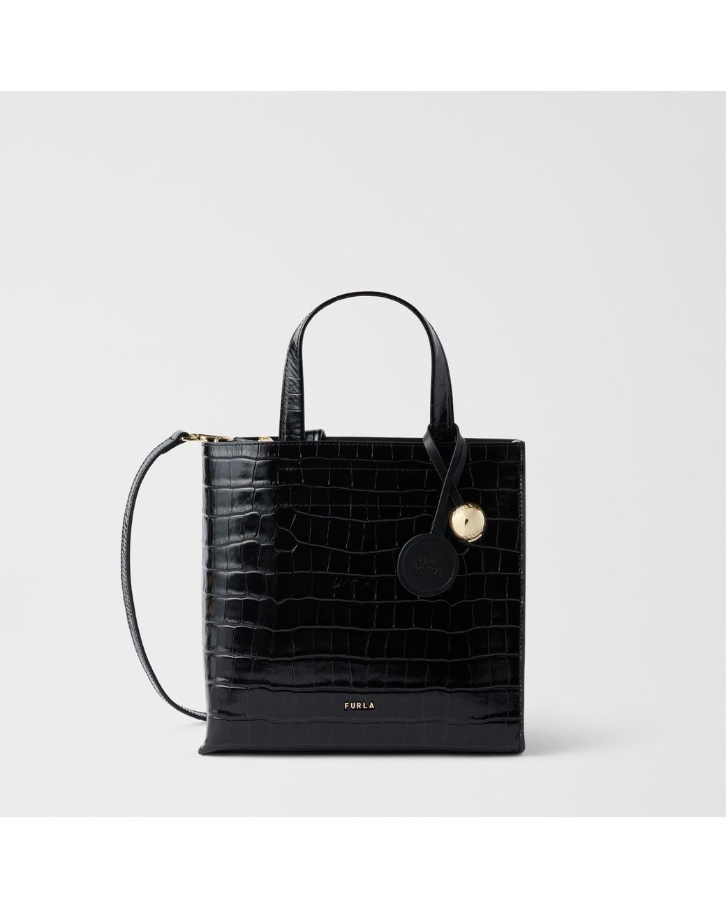 Furla Black Divide It Tote Nero Cocco Print Calf Leather