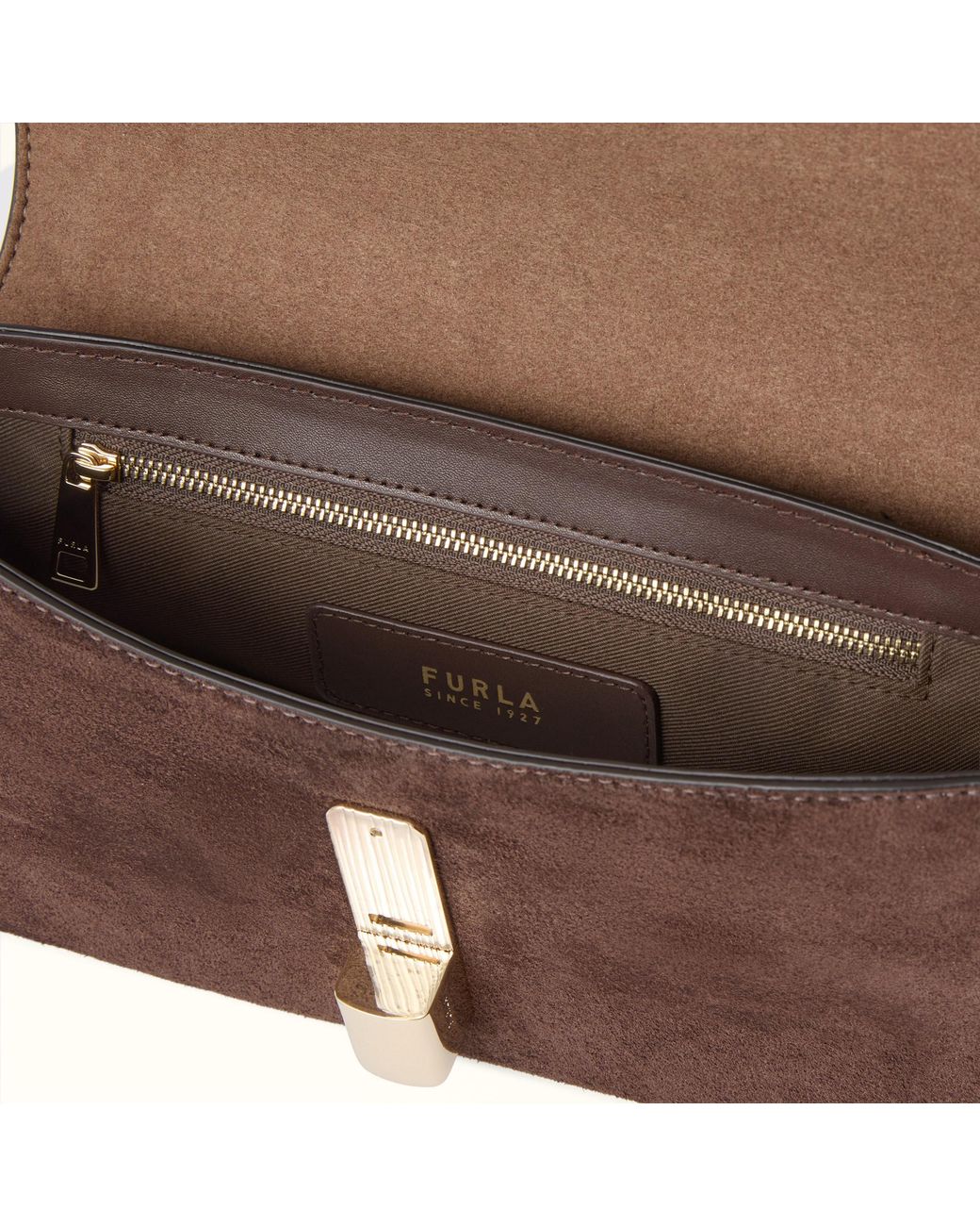 Furla Brown Iride Crossbody Toni Cioccolato Suede + Sidney Calf Leather + Studs